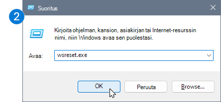 Kuvake, jossa näkyy Suorita-valintaikkuna ja oletusasetusten palautuskomennot