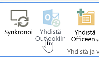 Valintanauha, jossa käytöstä poistettu Yhdistä Outlookiin -painike näkyy korostettuna