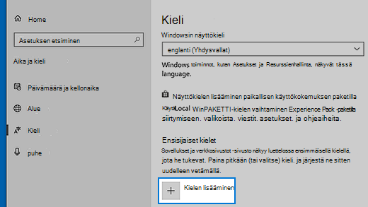Kieliasetukset Windows 10:ssä