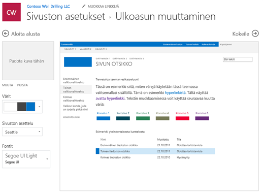 Ulkoasun värien, fonttien ja asettelun muokkaaminen