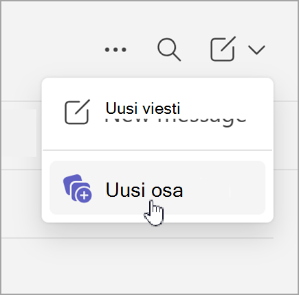 Näyttökuva uudesta viestistä ja uudesta osavaihtoehdosta, joka tulee näkyviin uusien kohteiden valitsemisen jälkeen erillisessä näkymäkeskustelussa.