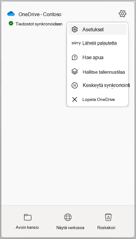 OneDrive-asetukset Lopeta synkronointi