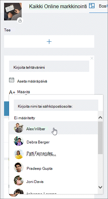 Määritä henkilö uuden tehtävän luonnin yhteydessä