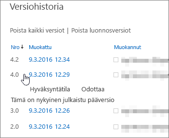 Versiohistoria, josta on poistettu yksi aliversio