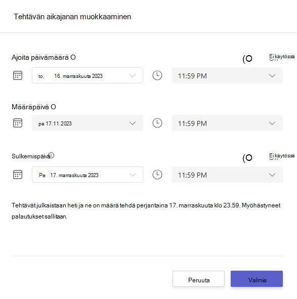 tehtävän aikajanan muokkaaminen