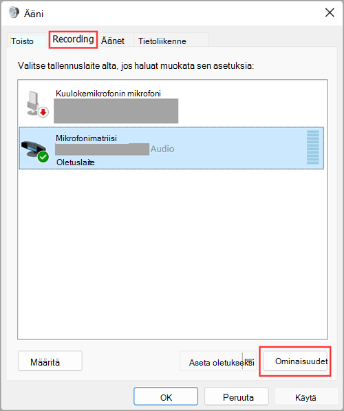 Käytä äänitulolaitteen ominaisuuksia Windows 11 Ääni-Asetukset.