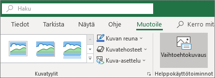 Vaihtoehtoinen teksti -painike Excel Windows valintanauhassa