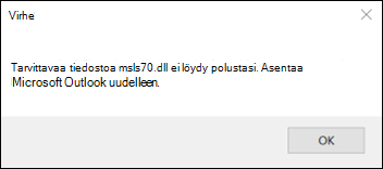 Outlookin perinteinen käynnistysvirhe