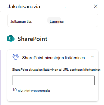 Näyttökuva SharePoint-sivustojen lisäämisruudusta.
