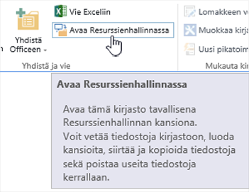 SharePoint 2016:n Avaa Resurssienhallinnassa IE11:ssä