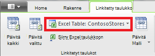 Excel-taulukkoa ilmaiseva linkitetty valintanauha