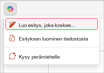 Tämä on näyttökuva Copilot-painikkeesta PowerPoint-dian yläpuolella.