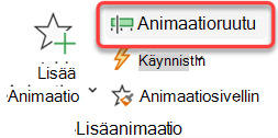 Voit avata Animaatio-ruudun valintanauhan Animaatiot-välilehdessä.