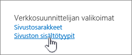 Sivuston sisältö tyyppien valitseminen