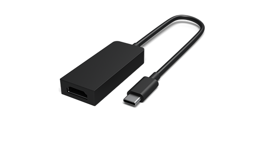 Kuva USB-C- ja HDMI-sovittimesta ja USB-kaapelista kaarella sen vieressä.