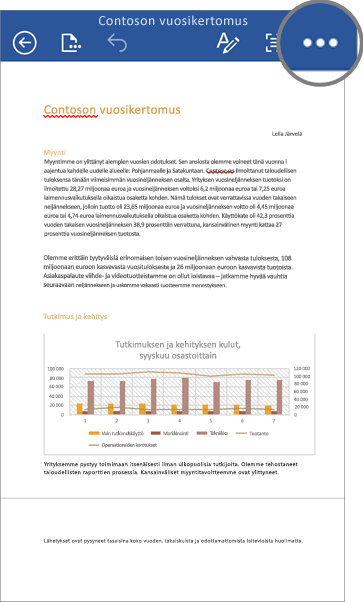 Näyttökuva tiedostosta Word for iOSissa, Lisää-kuvake korostettuna.