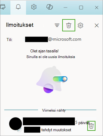 Ilmoituskuvakkeen käyttäminen ja ilmoitusten siirtäminen valitsemalla Poista