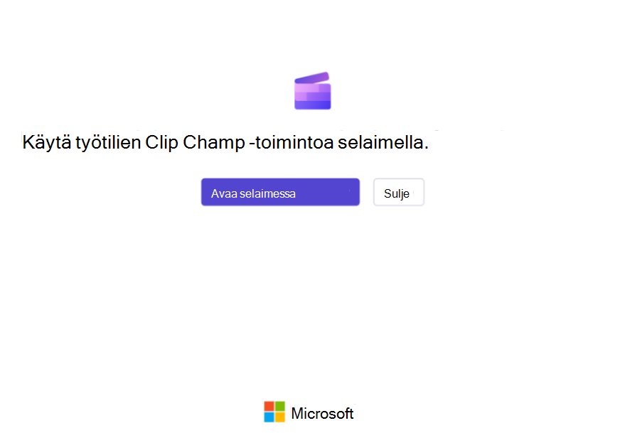 Windowsin ClipChamp-sovelluksen käyttäjät näkevät tämän näytön, jos henkilökohtainen käyttö on estetty