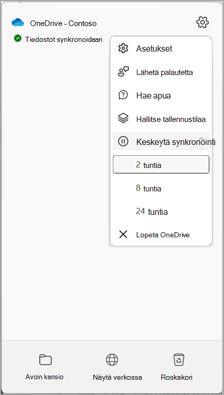 OneDrive-asetukset Keskeytä synkronointi
