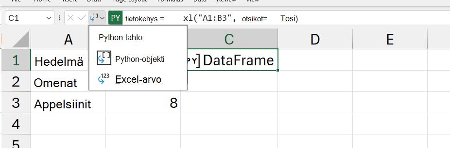 Avaa Python-tulostusvalikko Excelissä.