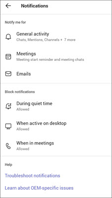 Notifications Android Teams