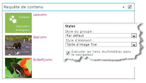 composant WebPart Requête de contenu configuré avec une taille d’image fixe