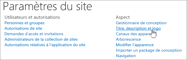 Paramètres du site avec titre, description, logo sélectionné