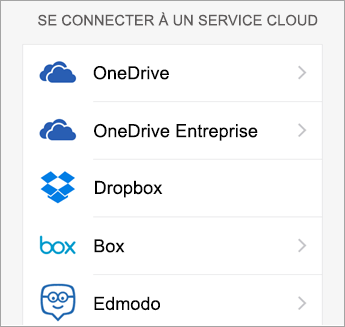 Choisissez le service cloud que vous voulez ajouter.