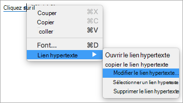 Affiche l’option Modifier le lien hypertexte dans le menu Lien hypertexte