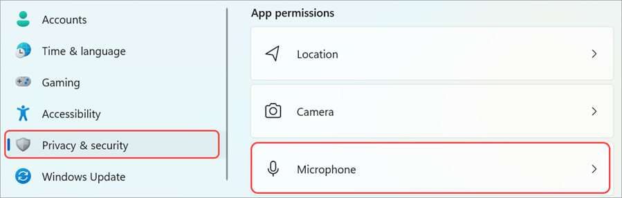 Affiche les paramètres de micro ouverts sur votre appareil Windows.