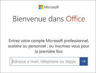 Entrer l’adresse e-mail de votre compte Microsoft ou votre compte Office 365