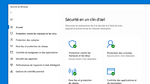 Page d’accueil de Sécurité Windows