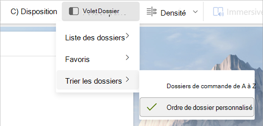 Volet Choisir un dossier, Trier les dossiers, Ordre des dossiers personnalisé