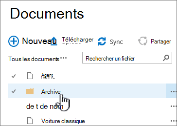 Bibliothèque de documents SharePoint 2016 avec dossier mis en surbrillance