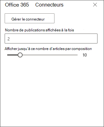 Capture d’écran du volet d’édition du connecteur Office 365