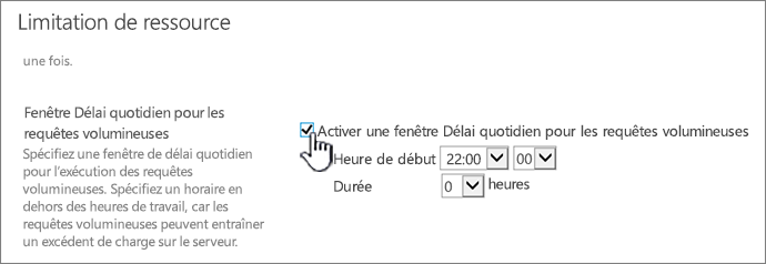 Page des paramètres d’application de l’Administration centrale avec la fenêtre Délai quotidien en évidence