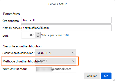Serveur SMTP de l’authentification moderne étape 2