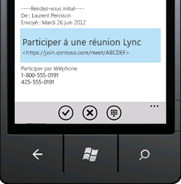 Capture d’écran montrant l’option Participer à une réunion Lync sur votre appareil mobile
