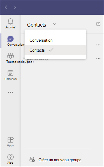 Teams – Créer un nouveau groupe de contacts dans la conversation