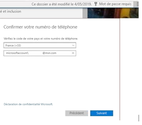 Demande de numéro de téléphone par Outlook.com
