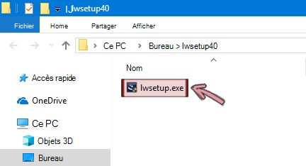 Double-cliquez sur lwsetup.exe pour démarrer l’installation du complément LiveWeb.