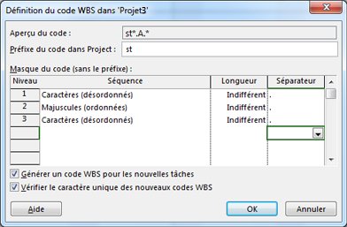 Image de la boîte de dialogue Définition du code WBS