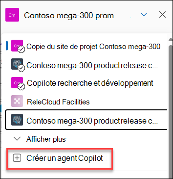 Capture d’écran de la création d’un assistant Copilot à partir du volet de conversation