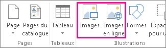 Capture d’écran des options d’insertion des images dans le menu Insertion de Publisher