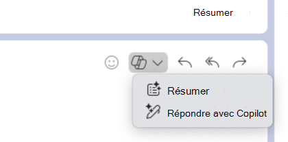 L’icône Copilot sélectionnée dépose un menu qui affiche Résumer et Répondre avec Copilot.
