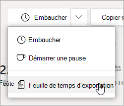 L’option Exporter la feuille de temps dans Shifts pour exporter le rapport de feuille de temps de votre équipe.