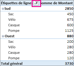 Tableau croisé dynamique filtré par étiquettes de lignes