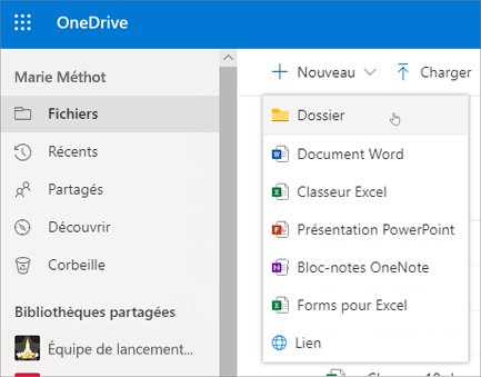 Créer un dossier dans OneDrive