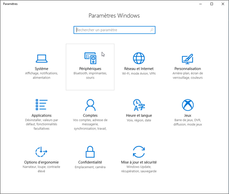 Windows pic des paramètres de l’appareil