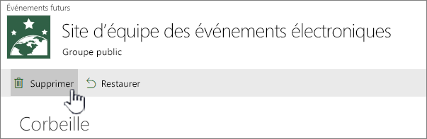 Bouton De suppression de l’élément de recyclage SharePoint Online